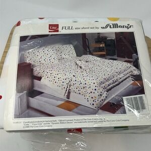 Vintage Coca Cola Coke "Bubbles" Polka‎ Dot Full Size Sheet Set NOS  In Package